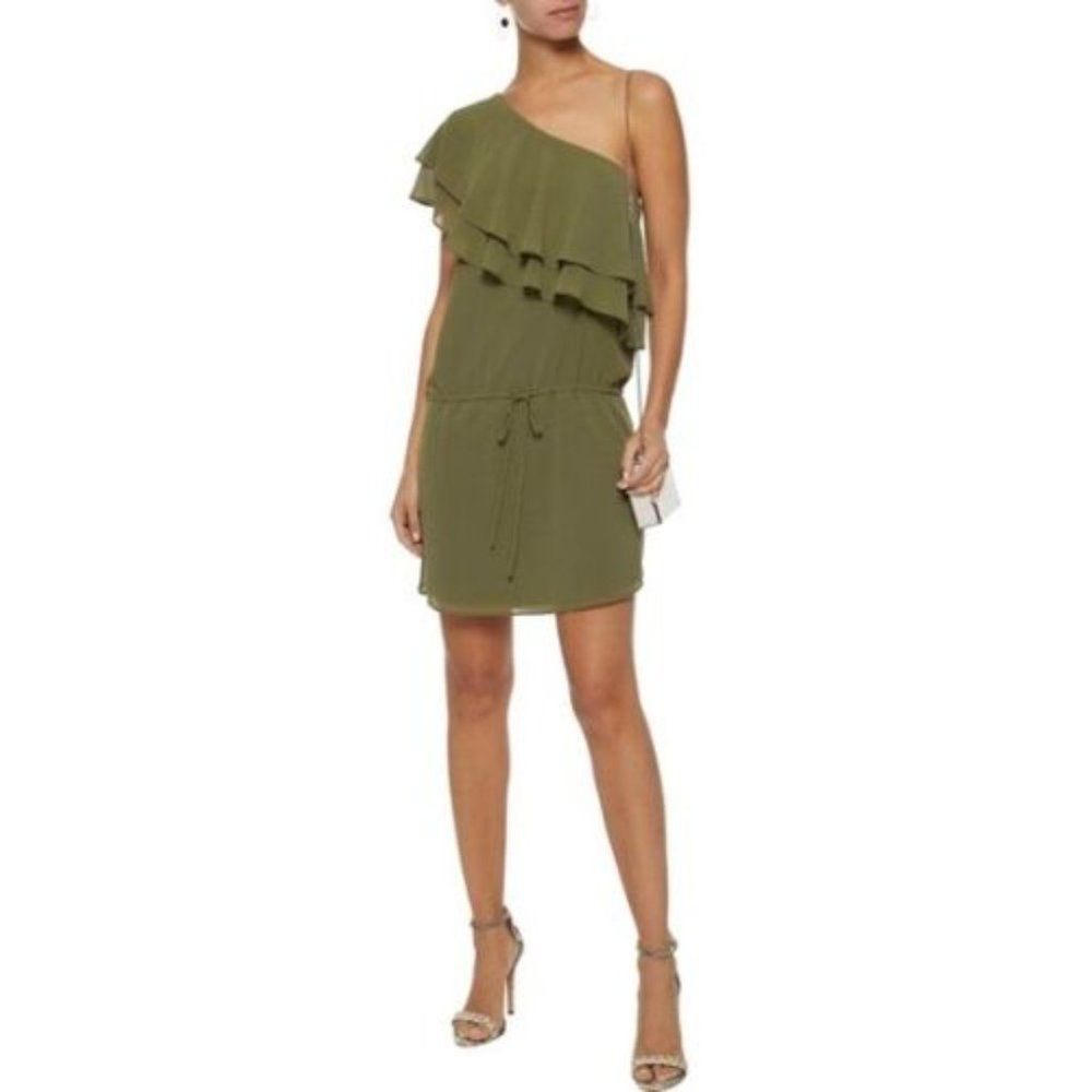 Haute Hippie Olive ruffle One SHoulder Dress Sz XS NWT 324